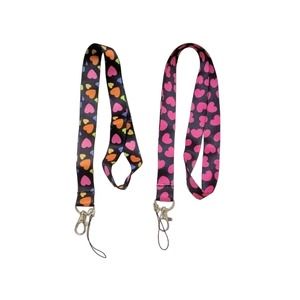 2 Pink multi Heart Love Lanyard ID Badge Holder Safety Clip Keychain Keyring